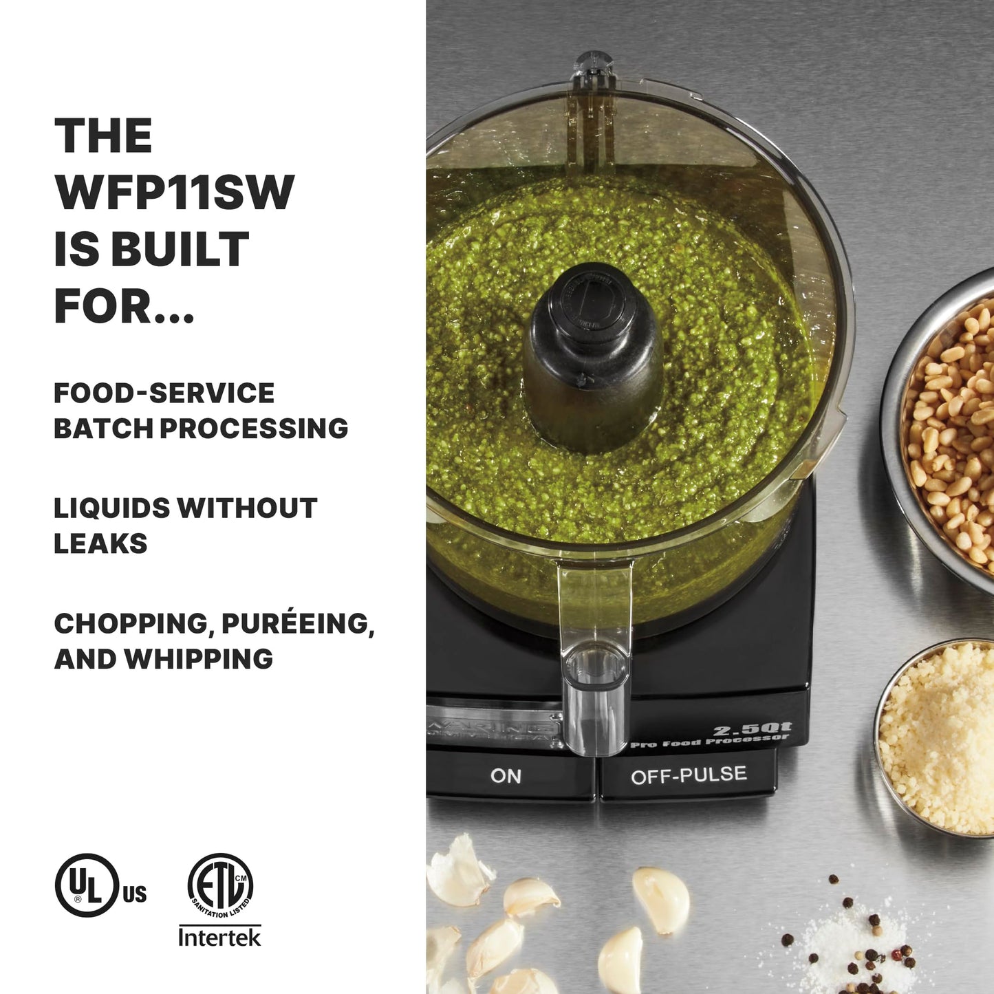 Waring Commercial Food Processor, 2.5 Quart Capacity with Flat Lid, 3/4 Horsepower Motor, Vegetable Chopper for Professional Kitchens, WFP11SW