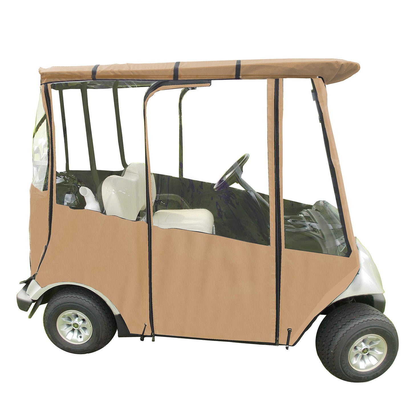Tan -Premium Yamaha Drive and Drive 2 Golf Cart Cover with Travel Bag – DoorWorks Portable & Drivable 4-Sided - Tan Golf Cart Cover - Only fits The Yamaha Drive and Drive 2