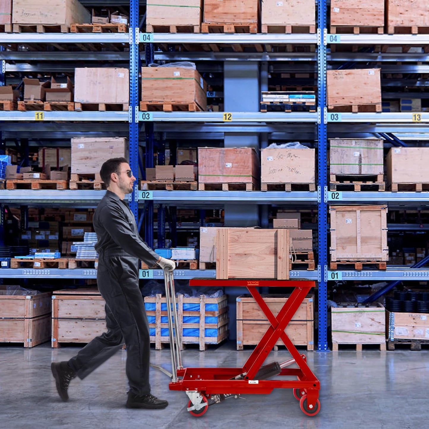 VEVOR TF23 Hydraulic Lift Table Cart, 500lbs Capacity 28.5" with 4 Wheels and Non-Slip Pad, for Material Handling and Transportation, Red