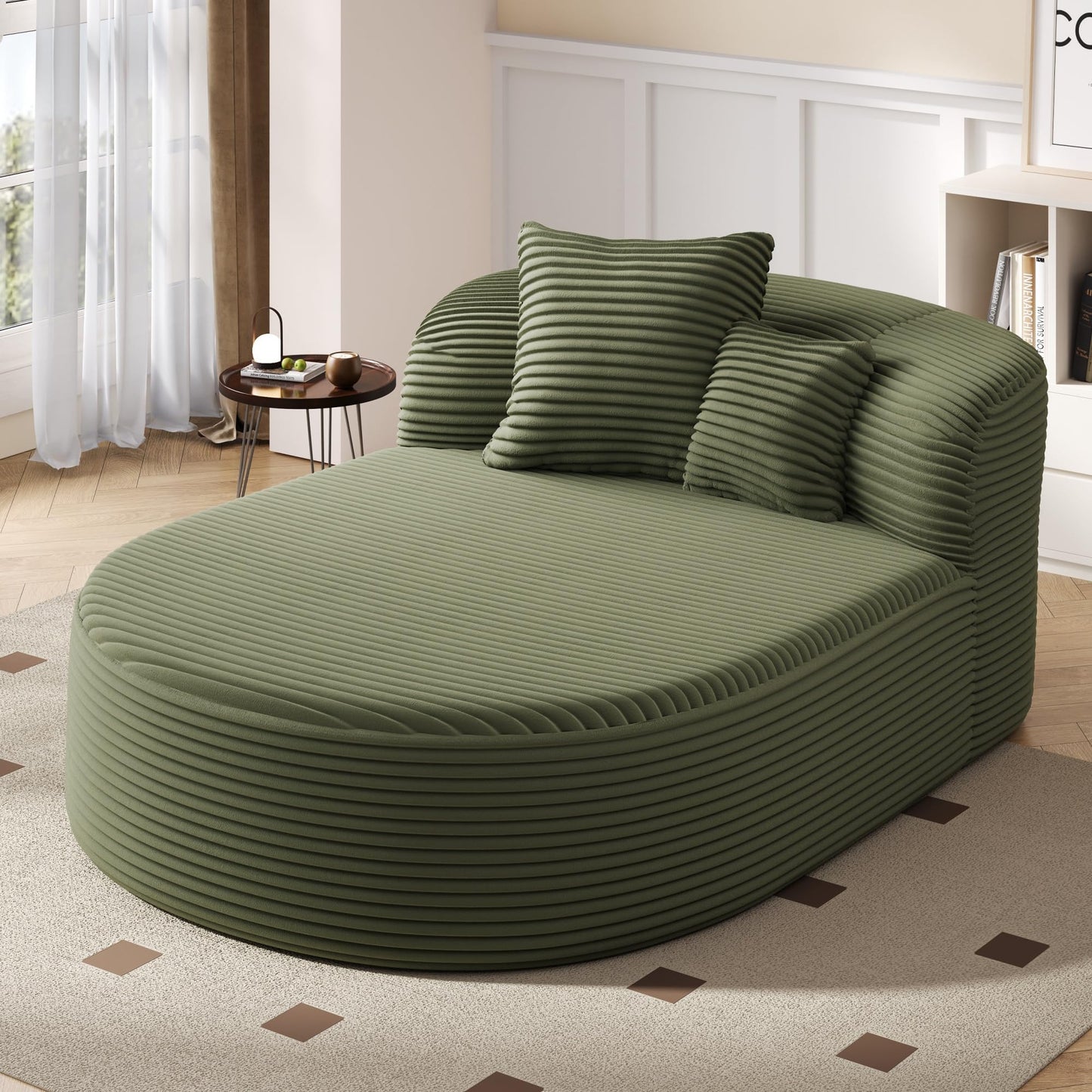 51.6-Inch Fluffy Corduroy Boneless Sleeper Daybed Oversized Single Recliner Foam Cloud Lounge Chaise,Floor Cloud Sofa Chaise W/2 Toss Pillows for Bedroom Living Room