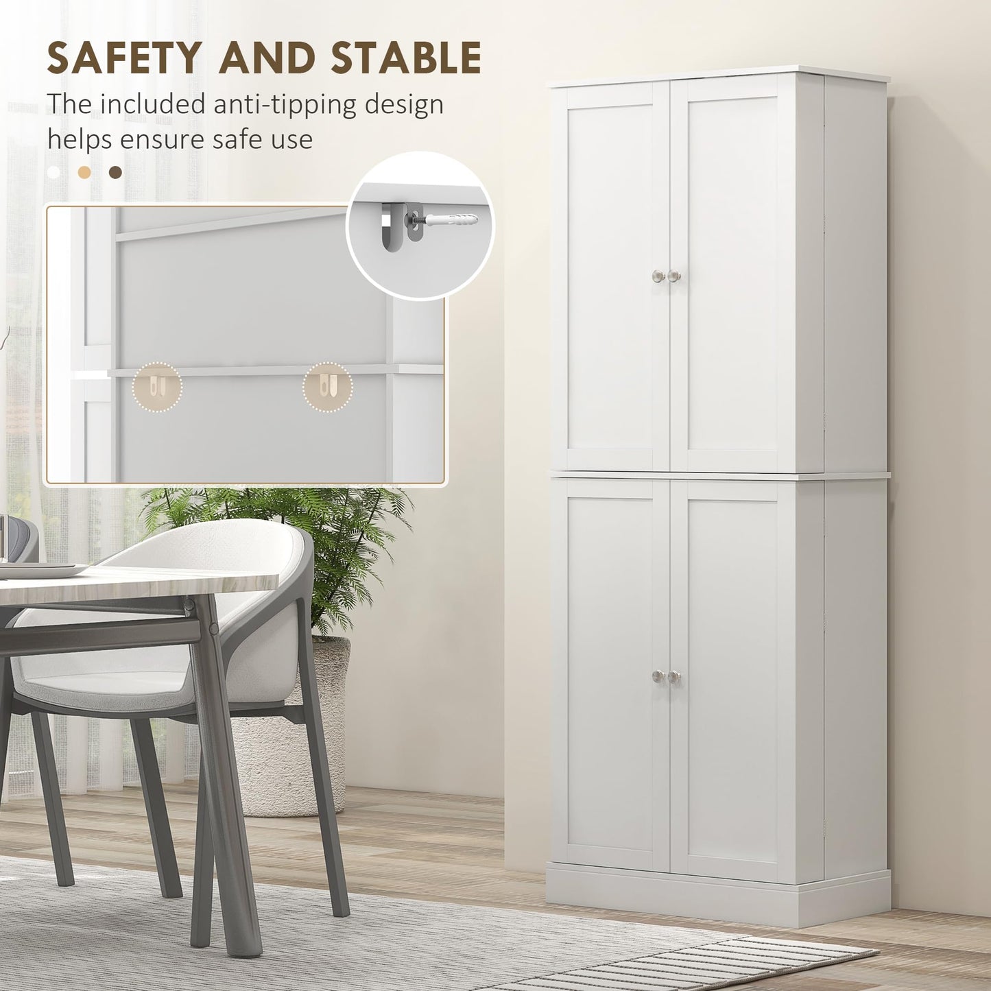 HOMCOM 65" Kitchen Pantry Storage Cabinet, Freestanding Kitchen Cabinet with 16 Door Shelves, Double Doors, 8-Tier Shelving and Adjustable Shelves, White