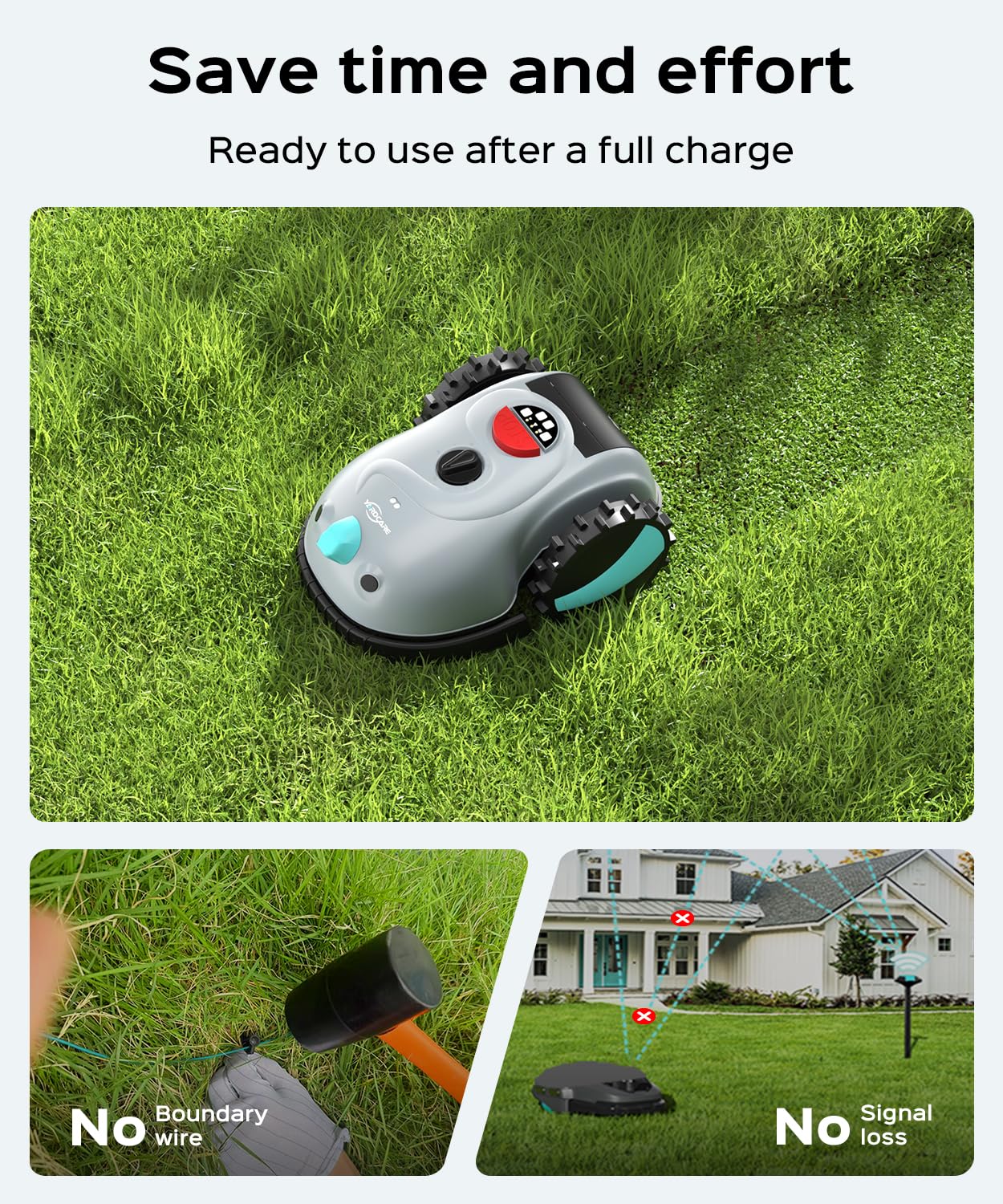 YARDCARE V100 Robot Lawn Mower with HD Vision Navigation, Smart Obstacle Detection, Collision Sensors, Adjustable Cutting Height, Low-Noise Operation—Perfect for Small Lawns up to 1,600 sq ft.