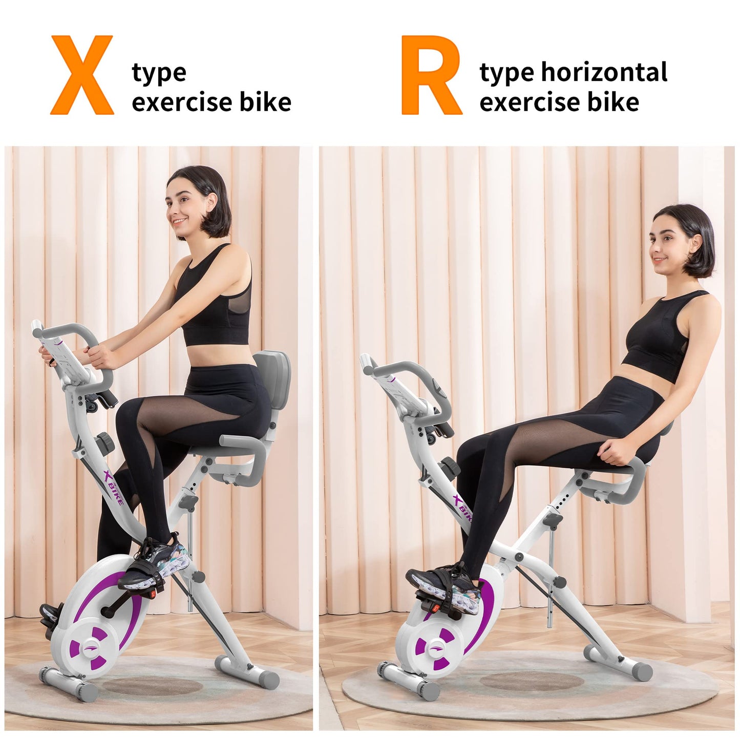 leikefitness Folding Stationary Bike Recumbent Exercise Bike w/Arm Resistance Bands-Pulse Sensor-LCD Monitor and Easy to Assemble Indoor Cycling Bike 2280 (PURPLE)