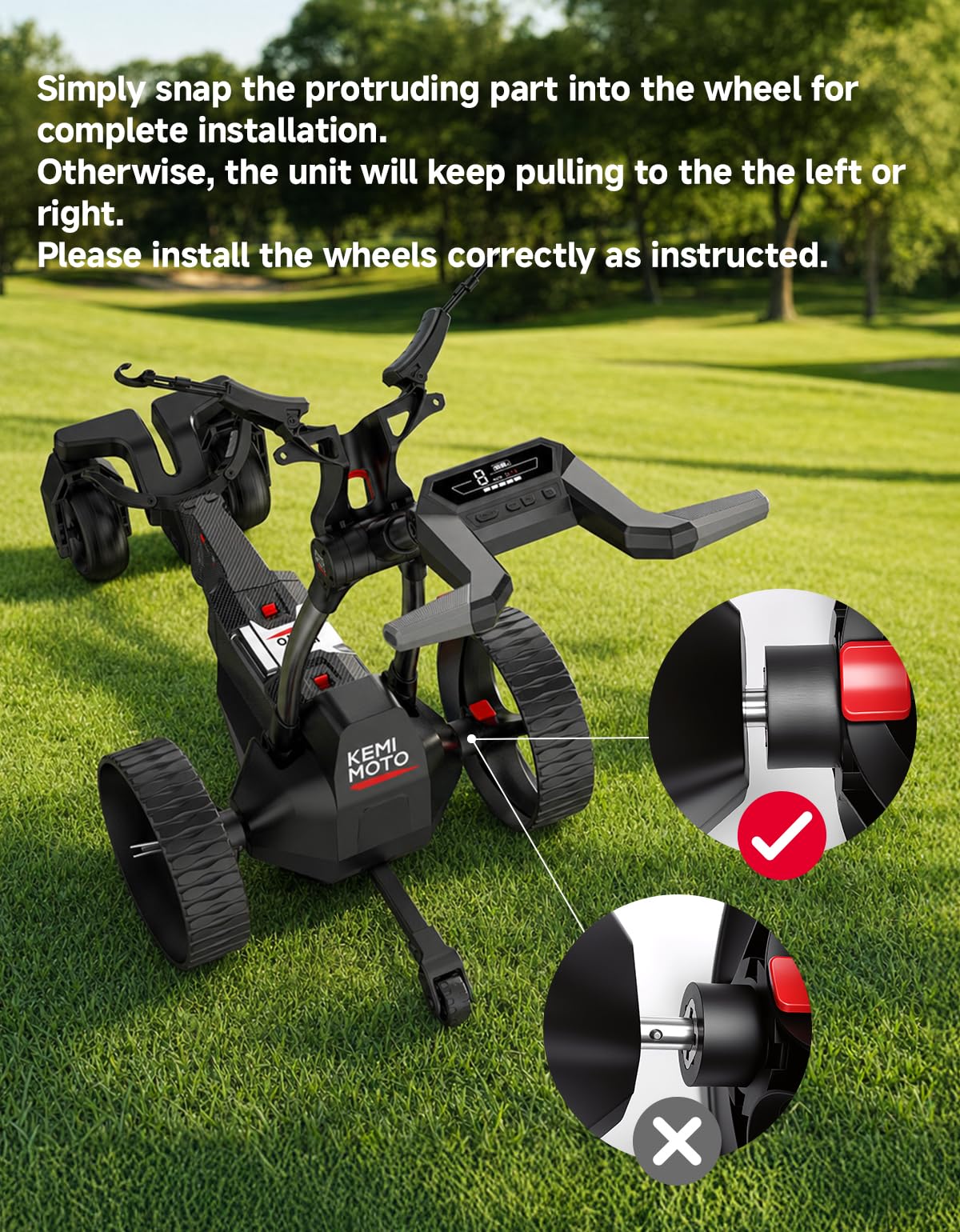 KEMIMOTO ApexR Electric Golf Cart with Power Assist Mode, 492FT Remote Control, Dual 240W Motor 36 Hole Battery, IPX5 Water Resistant Compact Folding Golf Caddy w/ USB-C, Drink & Umbrella Holder