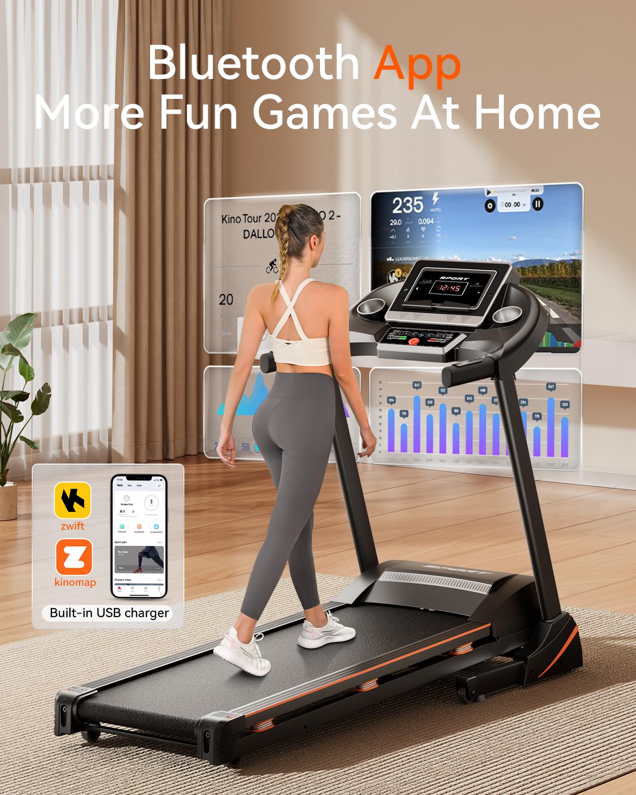 Renestar Treadmills for Home, Treadmill with Auto Incline, Folding Treadmills for Running Walking, 300LBS Weight Capacity, Max Speed 10MPH, Bluetooth Speaker, Pulse Monitor