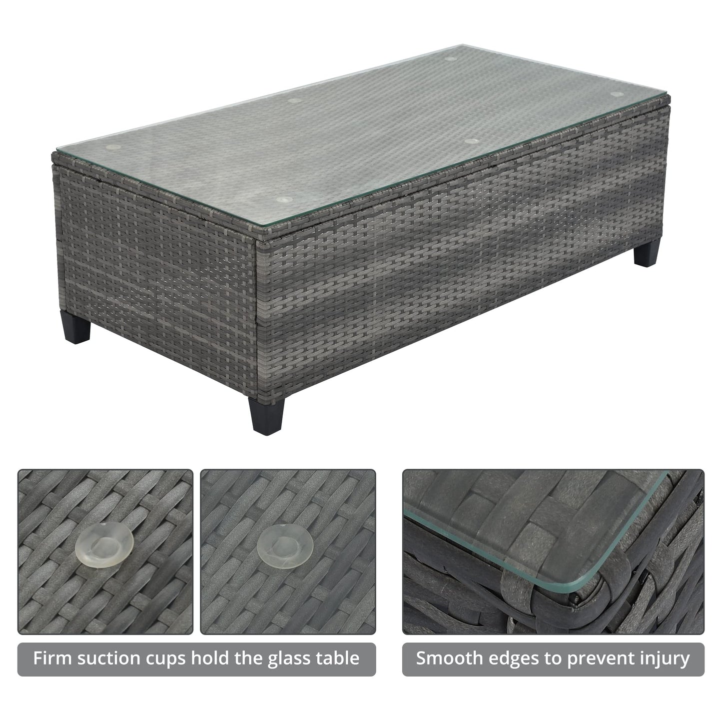 Merax 8-Pieces Outdoor Wicker Round Sectional Curved Sofa Set with Rectangular Coffee Table, PE Rattan Water-Resistant and UV Protected, Movable Cushion, Half-Moon Style, Beige
