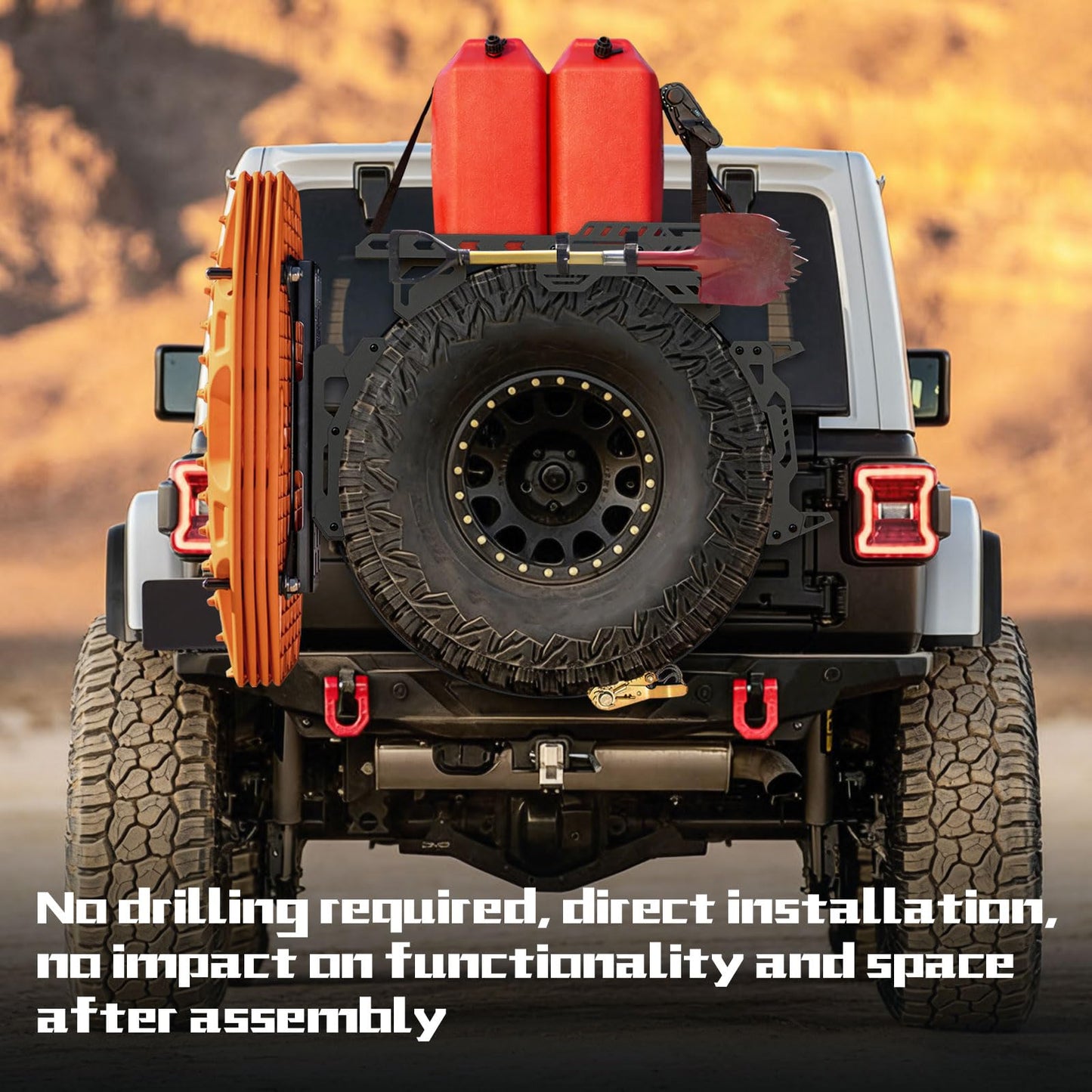 Universal Spare Tire Cargo Basket with Quick Release Spare Tire Mount Rack & Step Ladder | Fits 30"–40" Tires | 3-in-1 Off-Road Storage for SUVs & Jeeps | Compatible with Fuel Cans & Traction Boards