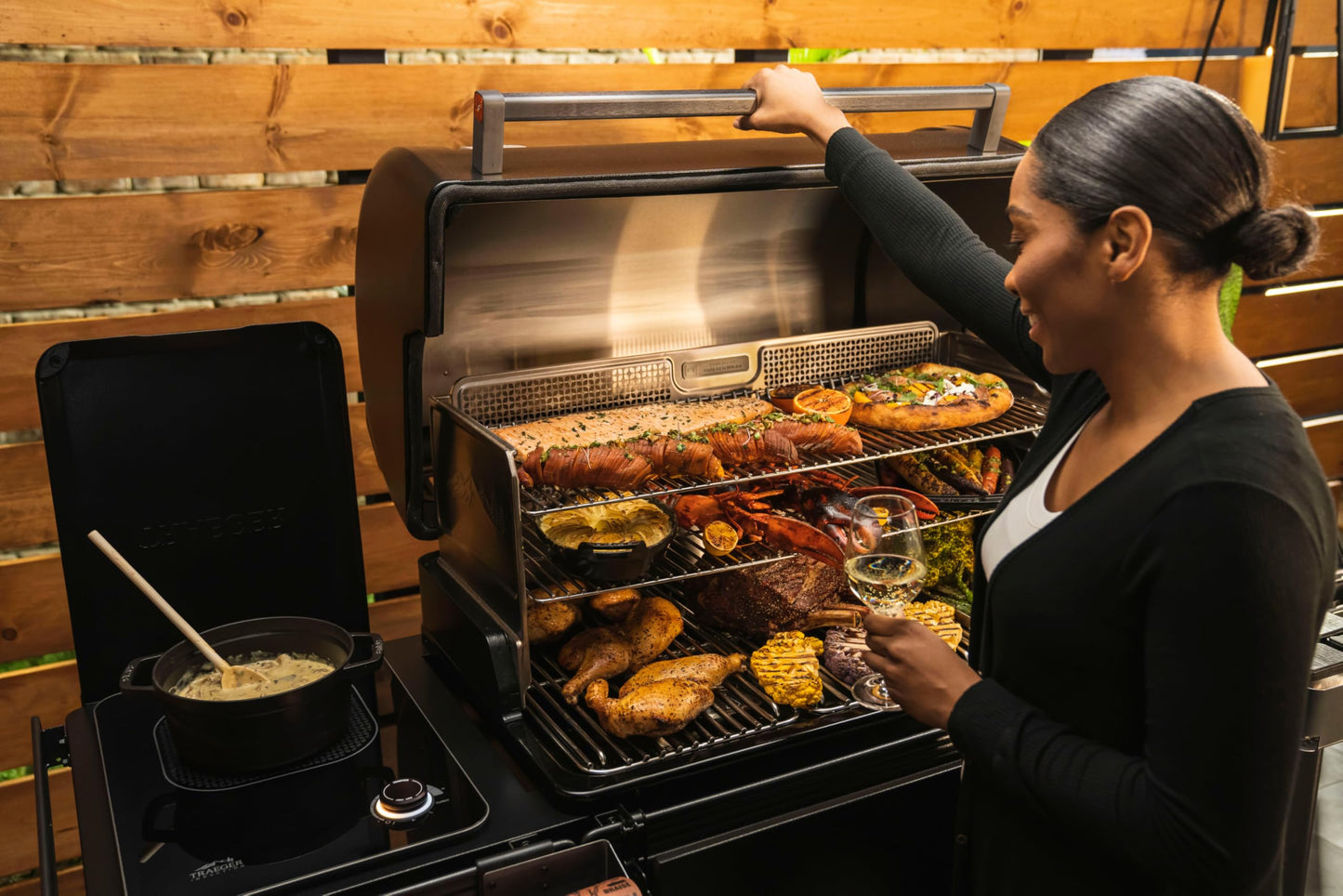 Traeger Timberline XL Wood Pellet Smoker Grill with 1,320 sq in Cooking Area, WiFIRE Smart Temp Control, 500-degree Max Heat, Super Smoke Mode, 6 in 1 Outdoor BBQ Smoker & Grill with Induction Burner