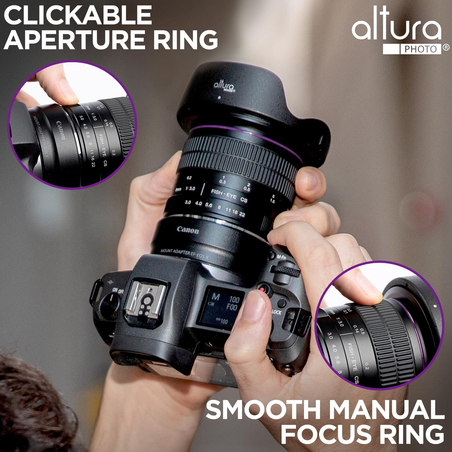 Altura Photo 8mm f/3.0 Professional Wide Angle Lens Aspherical Fisheye for Canon EOS 90D 80D 77D Rebel T8i T7 T7i T6i T6s T6 T100 SL2 SL3 DSLR Cameras with EF Mount