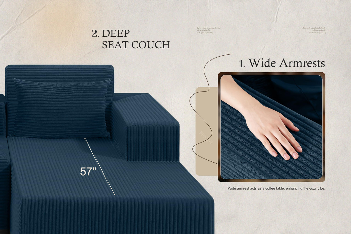 HABUTWAY Sectional Couches for Living Room,No Assembly L Shaped Couch 105" Modular Sectional Sofa Couch with Deep Seat,Cloud Couches Furniture Sets for Apartment,Corduroy (Blue, Right Facing)