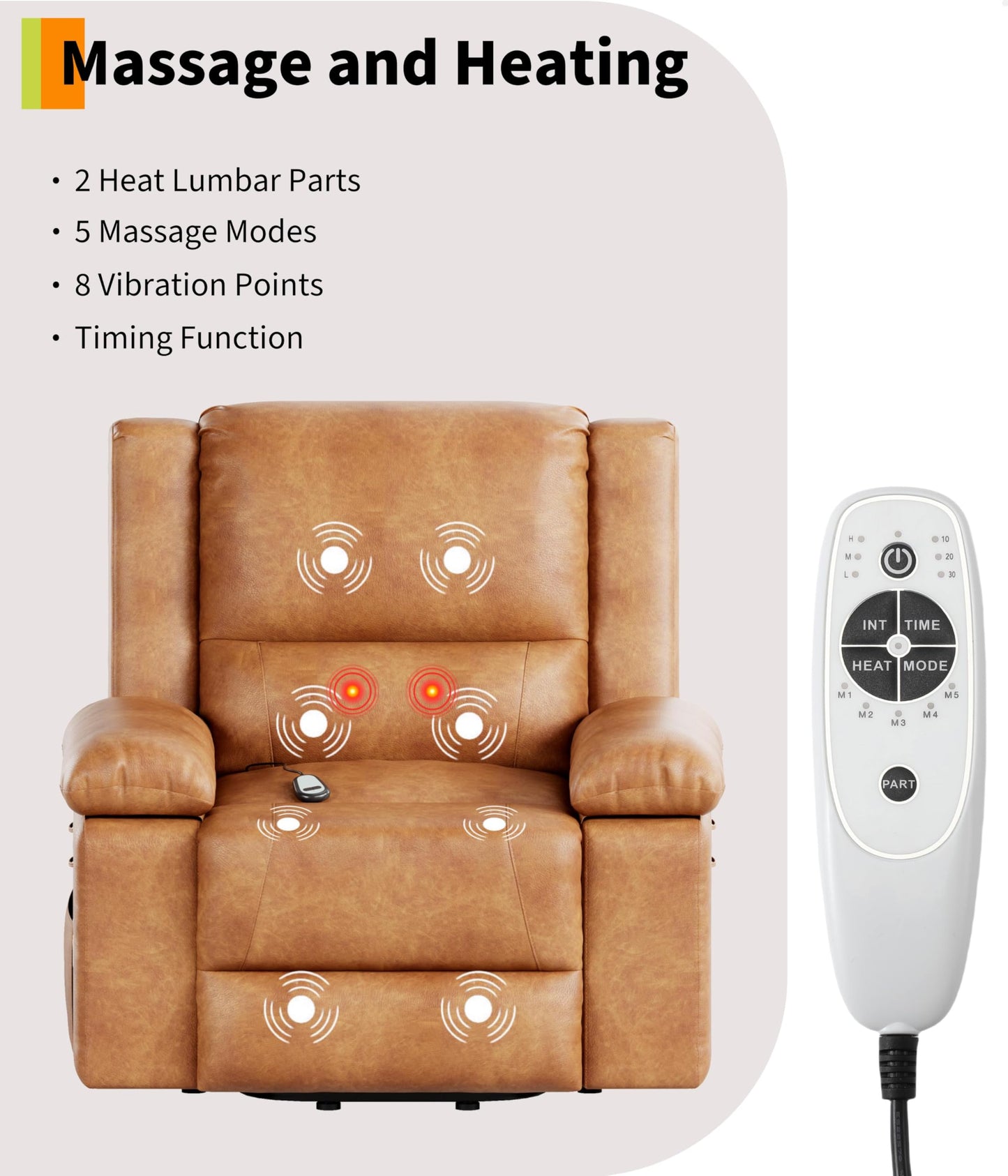 GarveeHome Oversized Wide Power Lift Recliner Chair - Heat and Massage, Adjustable Back and Legs, PU Leather Electric Lift Chair Designed for the Elderly and People with Mobility impaired