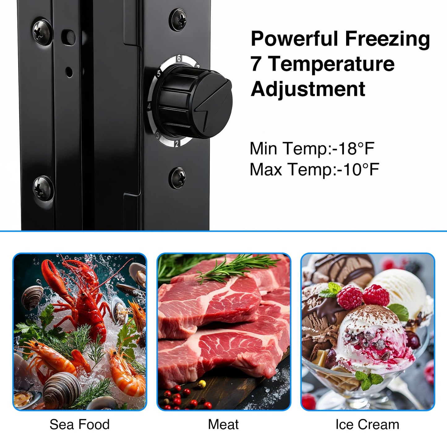 Electactic Mini Upright Freezer, 1.2 Cu.ft Compact Freezer with Glass Door Display, 7 Adjustable Temperature Settings (-10°F to -18°F), Quiet & Energy-Efficient, Black