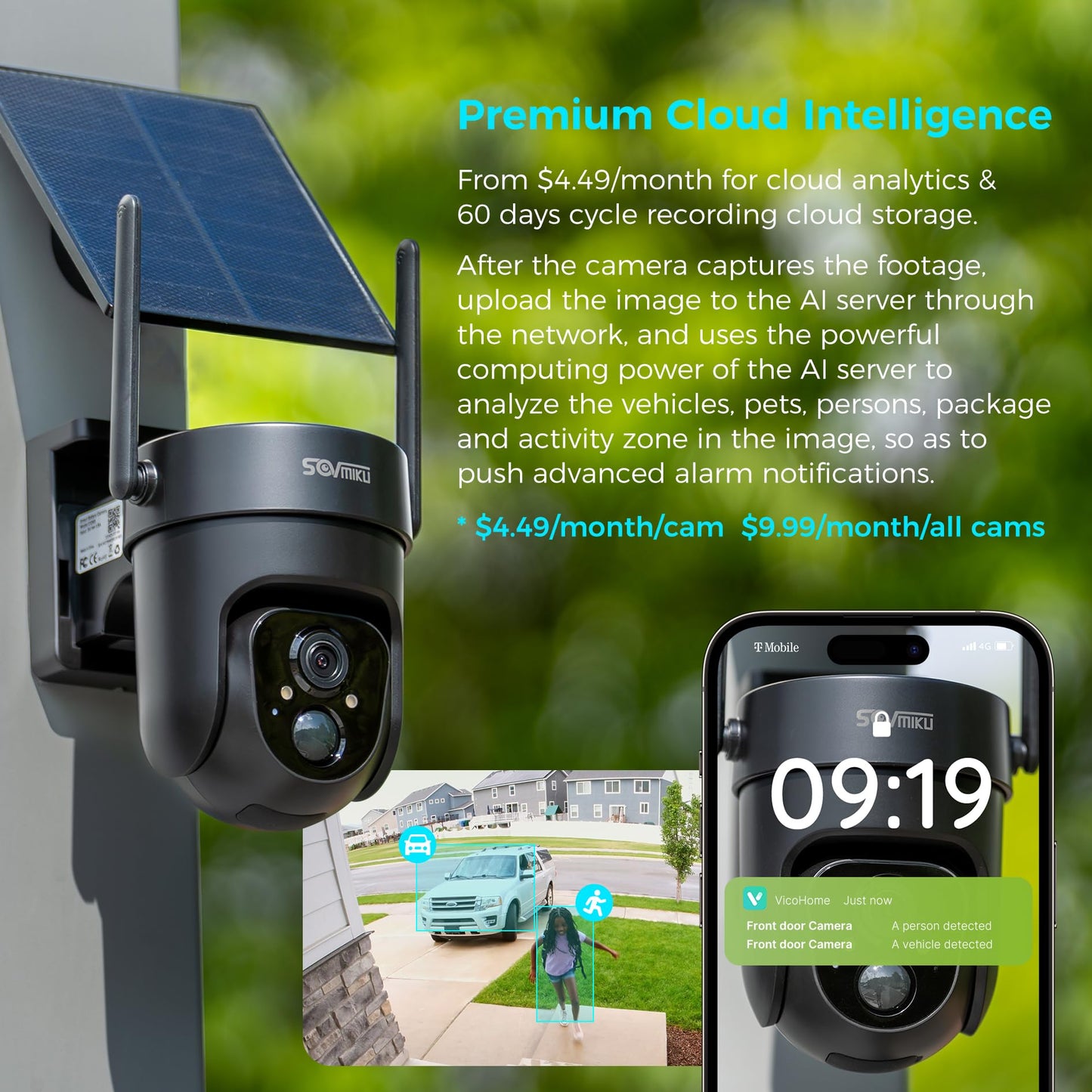 Vicohome 4QB 2K AI Solar Security Camera Wireless Outdoor, Battery Powered Cam, Color Night Vision, Two Way Audio, Motion Detection, Easy to Setup, Audible Flashlight Siren 180 Days Exchange Policy