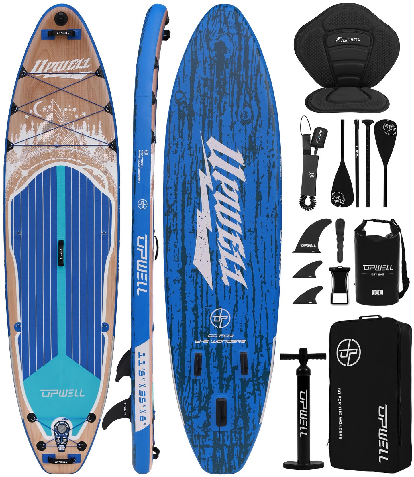 UPWELL 11'6"×35" Extra Wide Inflatable Paddle Board, Stand Up Paddle Board with Kayak Seat, Sup Paddle Boards for Adults, Cypress Blue