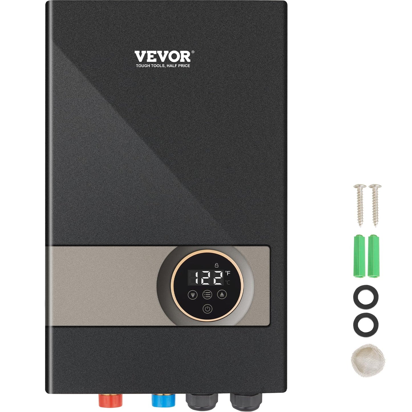 VEVOR Tankless Water Heater Electric, 18KW 240V Black Instant Water Heater, LCD Touch Screen, Digital Temperature Display, Child Security Lock, On Demand for Bathroom, Kitchen, Shower, Mall, Salon