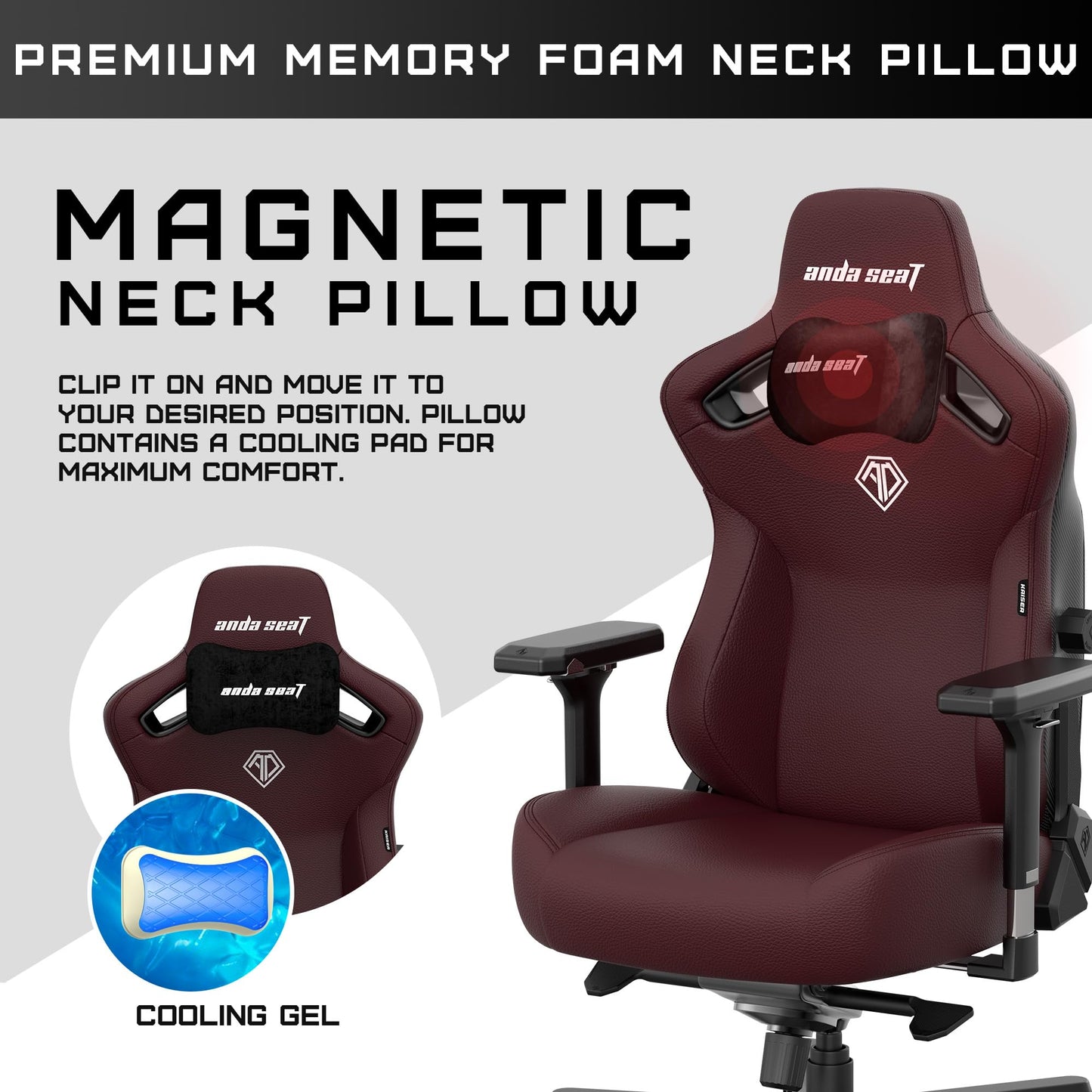 Anda Seat Kaiser 3 Large Gaming Chair for Adults - Ergonomic Maroon PVC Leather Gaming Seat with Lumbar Support, Comfortable Office Chair with Neck Support - Heavy Duty Wide Computer Seat