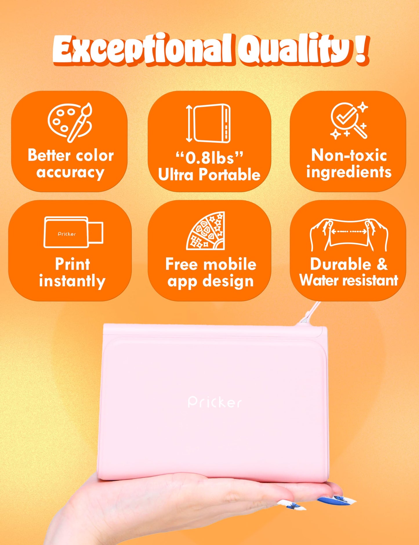 Pricker+ Photo Sticker Printer | 6PASS Multi Wireless Portable Printer for Phone | Mini Photo Printer w/ 10 Sheets + Label 10 Sheets | Customizable Color Sticker Printer 2.56 x 3.57 Inch (Pink)