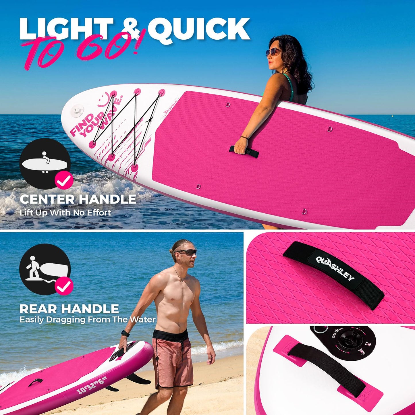 Quashley All-in-One Inflatable Stand Up Paddle Board: SUP with Paddle, Pump, 10L Waterproof Bag - 10.5'*32" Portable & Tough for Outdoor Adventures