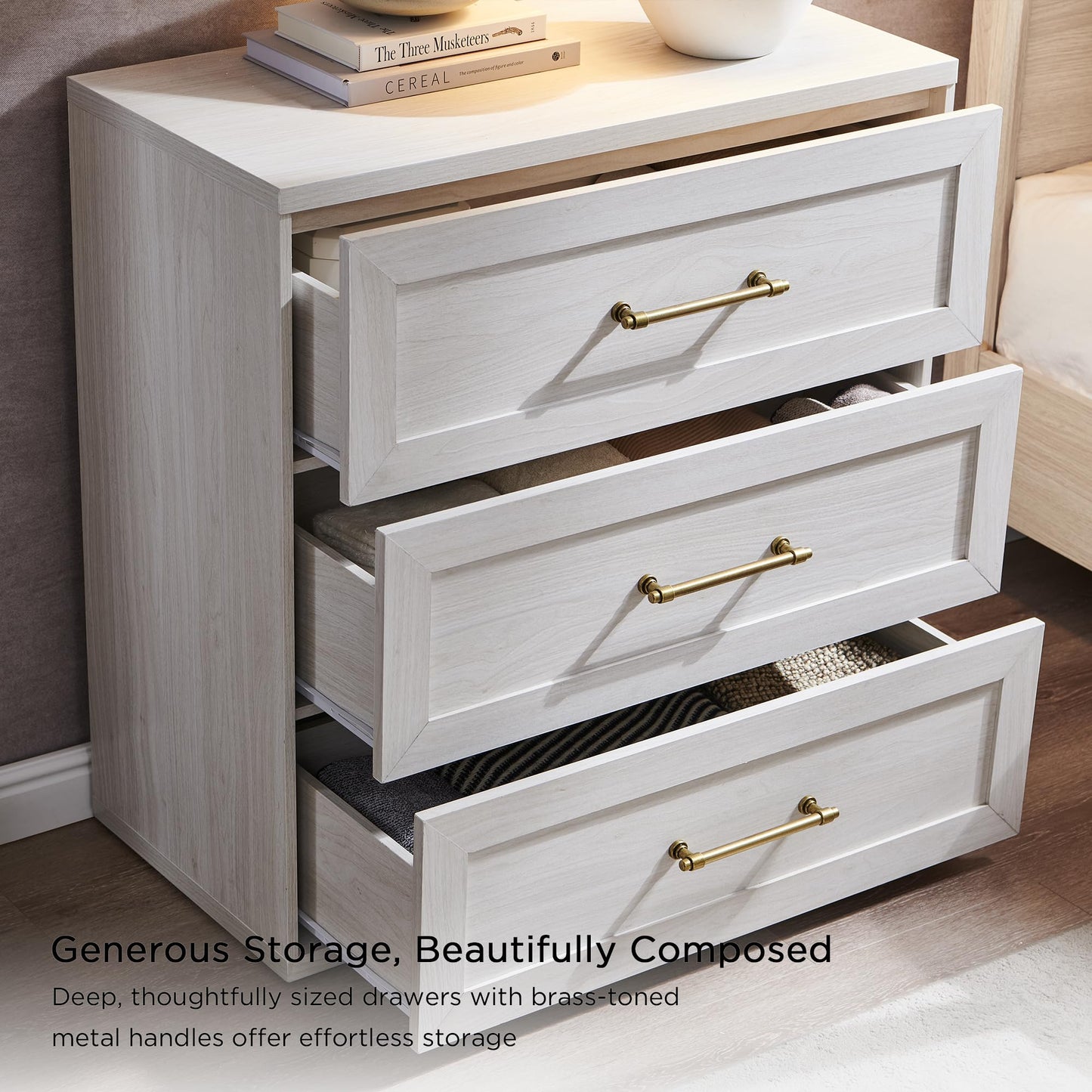 ACCOHOHO White Nightstand, 30" Tall Side Table with 3 Drawers, Oversized Extra Large Bedside, Modern Wood End Table, Storage Night Stand for Bedroom, Living Room