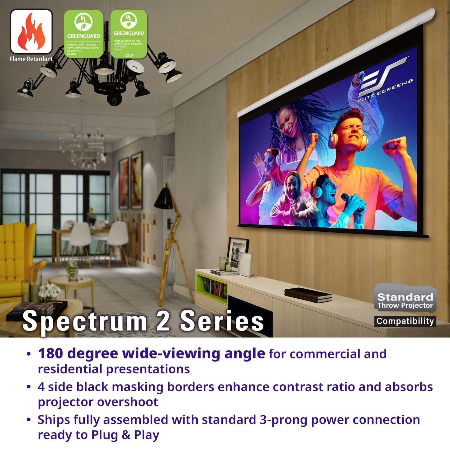 Elite Screens Spectrum 2 Electric Motorized Projector Screen, 100-Inch 16:9, 12-Inch Drop Down, MaxWhite FG 4K/8K UHD, SPM100H-E12