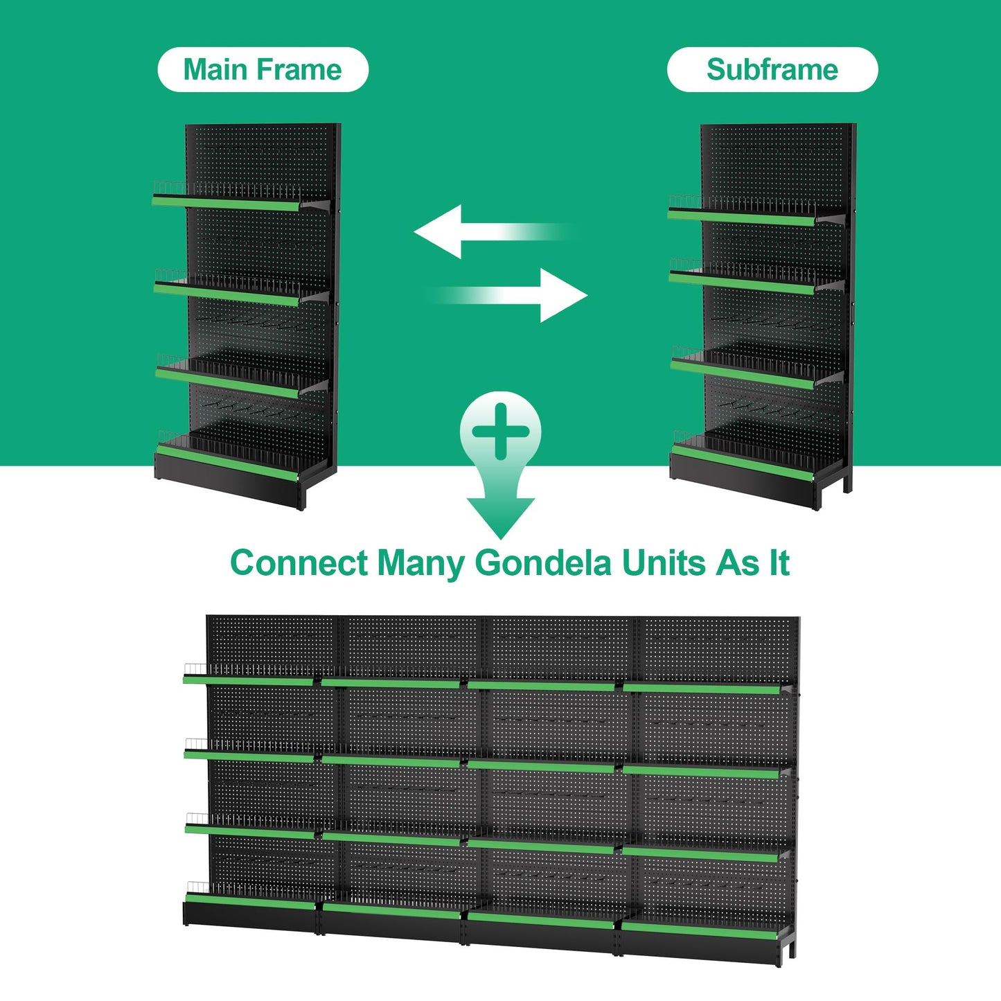 JWX Gondola Shelving Unit, Heavy-Duty Pegboard Display with Hooks & Shelves, Commercial Retail Display Stand for Stores, Trade Shows, Showrooms and Pop-Up Shops