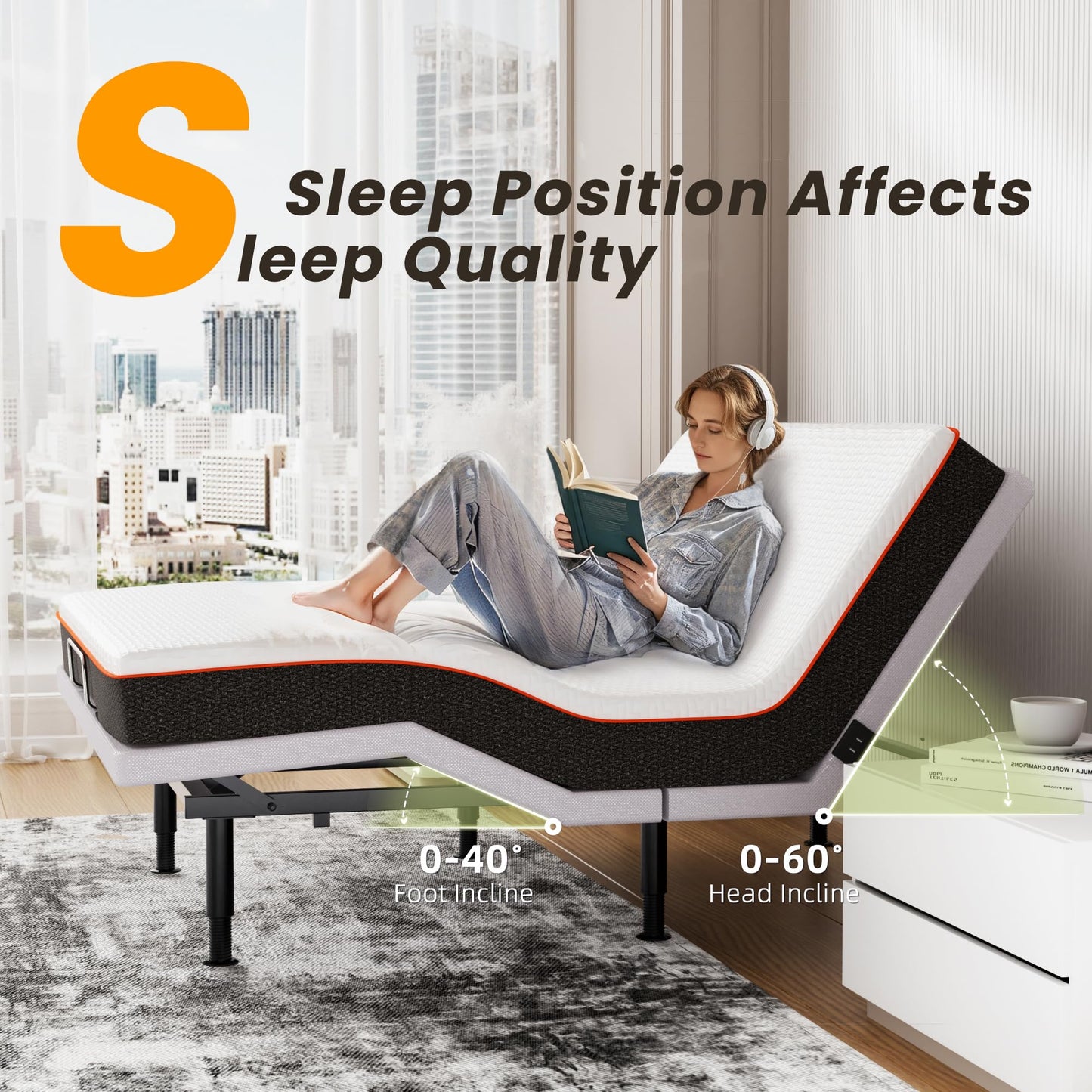 Yireehome Adjustable Bed Frame Queen with Massage, Wireless Remote, Head Foot Incline, USB, Underbed Light Easy Assembly, Zero Gravity, Bed Frame Basic with Quiet Motor