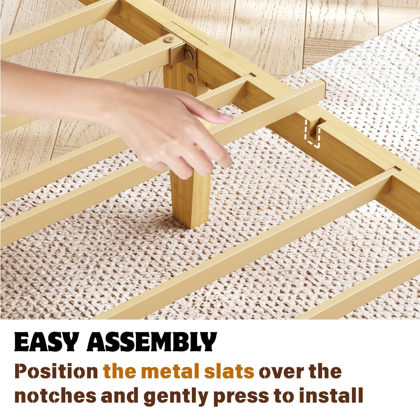 Goltriever 14 Inch Solid Bamboo Wood Queen Bed Frame with Headboard, Platform Bed Frame Queen Size with Metal Slats, No Box Spring Needed, Easy Assembly, Noise-Free, Natural