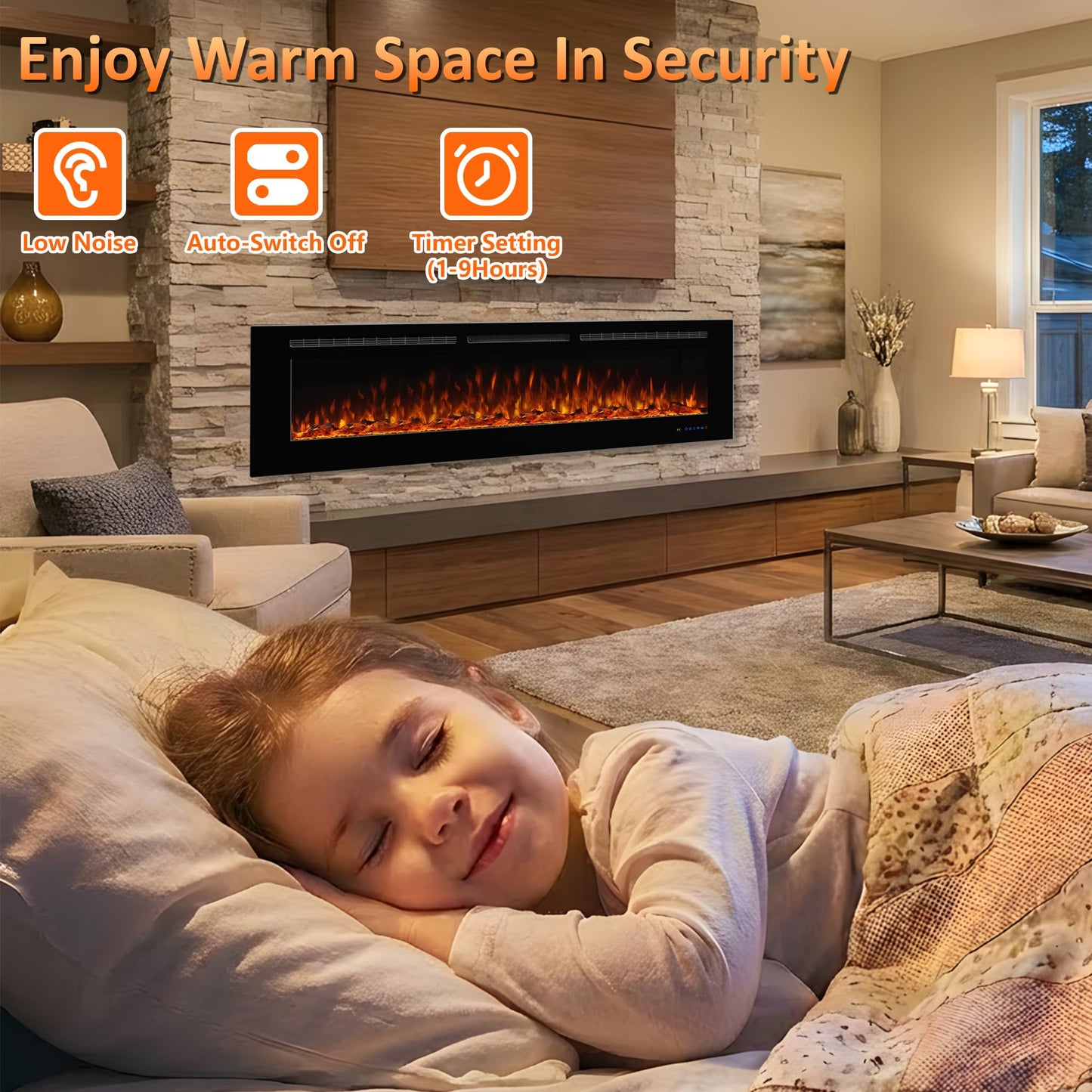Dreamflame Electric Fireplace 40 inch Wide 26.5" High, Wall-Mounted & Recessed Fireplace Inserts, Multicolor Flame w/5 Dimmer, Remote Control Thermostat, Timer, Hardwire Connect, 1500W,Black