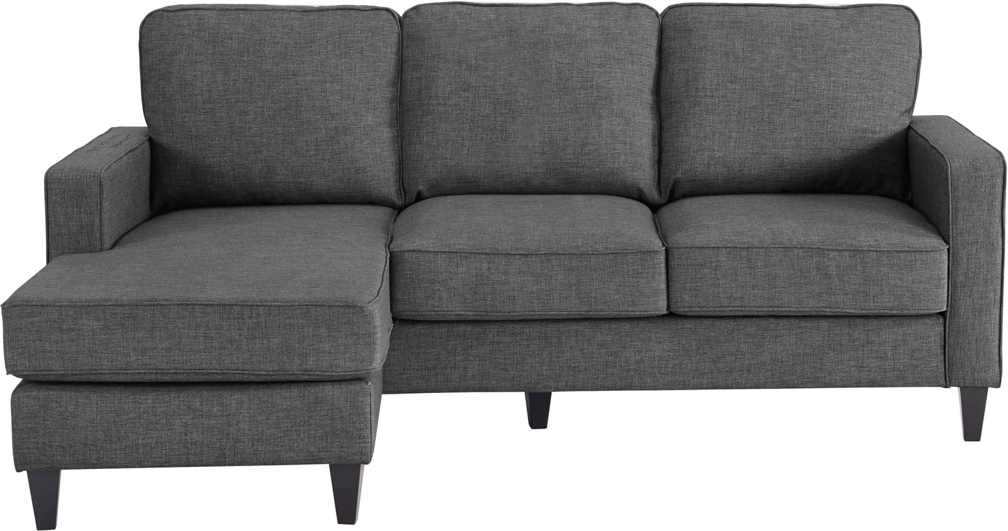 Serta Harmon Reversible Sectional Sofa, Modern L-Shaped Couch for Small Spaces, Soft Fabric Upholstery, Square Arm, Pillow Back Cushions, Dark Gray
