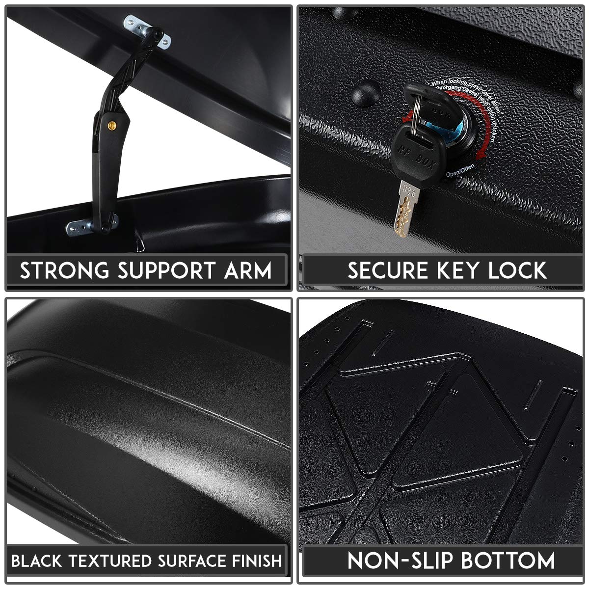 DNA Motoring PT-ZTL-8100-BK Adjustable 120cm Aluminum Roof Rail Cross Bars+Cargo Box w/Lock+Keys,Silver / Black