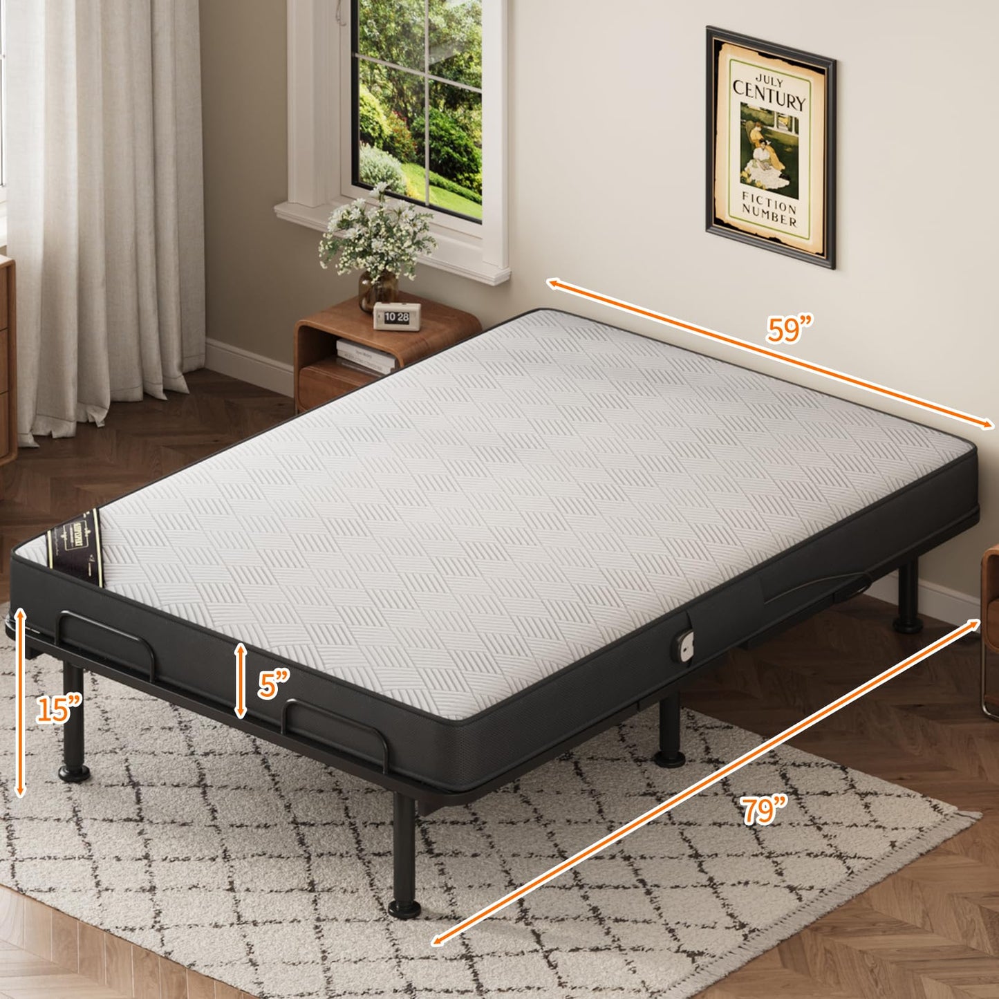Full Size Adjustable Bed with 13CM Memory Mattress, 79"x54" Electric Adjustable Bed Frame with Remote, Ergonomic Bed Base with Head & Foot Incline,Zero Gravity, 4 Height-Adjustable Legs, Easy Assembly