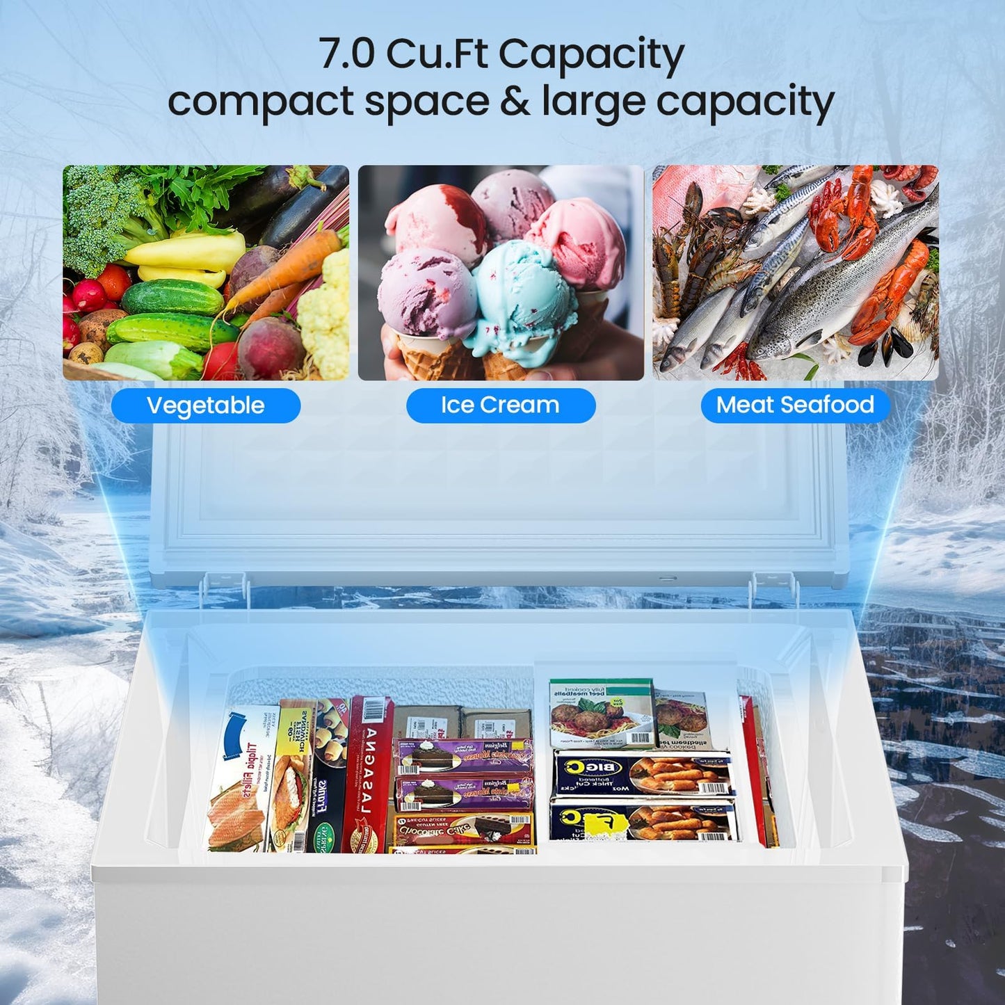Kismile 3.5 Cubic Feet Chest Freezer with 2 Removable Baskets Free Standing Top Open Door Small Deep Freezer with Adjustable Temperature for Home/Kitchen/Office/Bar (3.5 Cubic Feet, White)