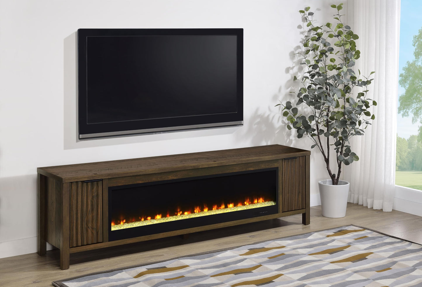 Coaster Home Furnishings - Carey - Wood - 79-Inch Fireplace TV Stand with Slatted Doors, Built-in Flame Box, Two Adjustable Shelves - Living Room - Dark Pine - 722823