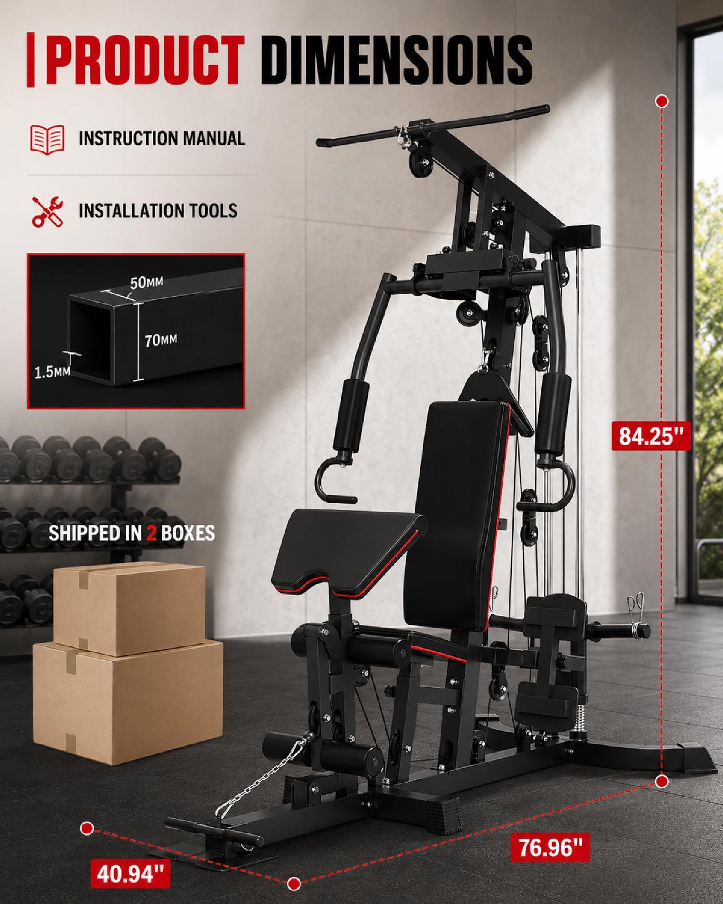 GARVEE Home Gym Machine with Leg Press & Preacher Curl, Multifunctional Full Body Workout Equipment for Home Gym, Adjustable Chest Press, LAT Pulldown, Rowing & Leg Training System, 300 LBS Capacity