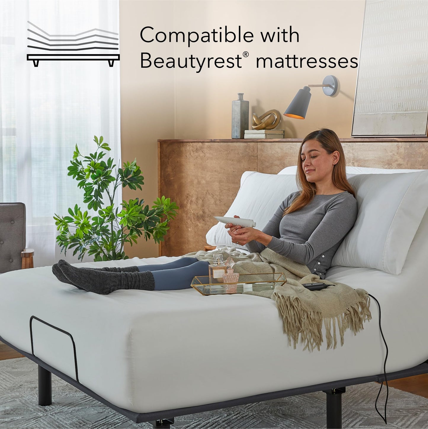 Beautyrest baselogic Level 1 Adjustable Base Bed Frame - Queen - Head Adjustability, Wired Remote, Removable Legs for Zero-Clearance Design, and Foldable for Convenient Mobility and Storage