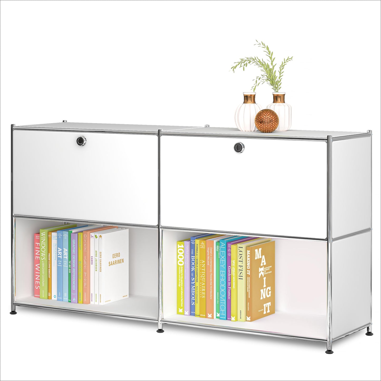 Simplink Metal Sideboard with 2 Flap Doors, DIY Modern Home Furnishing,Perfect for Home, Office, Kitchen, Hallway,Foyer Organization(White)