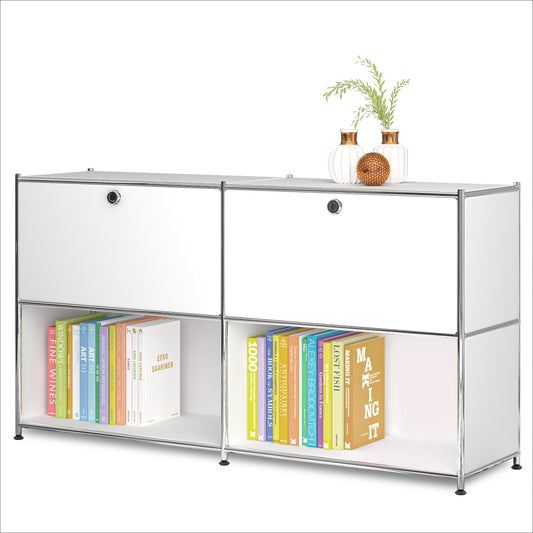 Simplink Metal Sideboard with 2 Flap Doors, DIY Modern Home Furnishing,Perfect for Home, Office, Kitchen, Hallway,Foyer Organization(White)