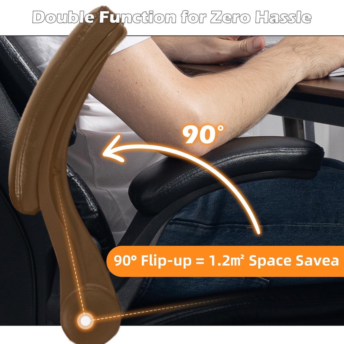 Office Chair - Ergonomic High Back Computer Desk Chair with Rocking Function & Lumbar Support - Executive Comfortable Wide Swivel Rolling Office Leather Chair with Flip-up Armrests for Home Gaming