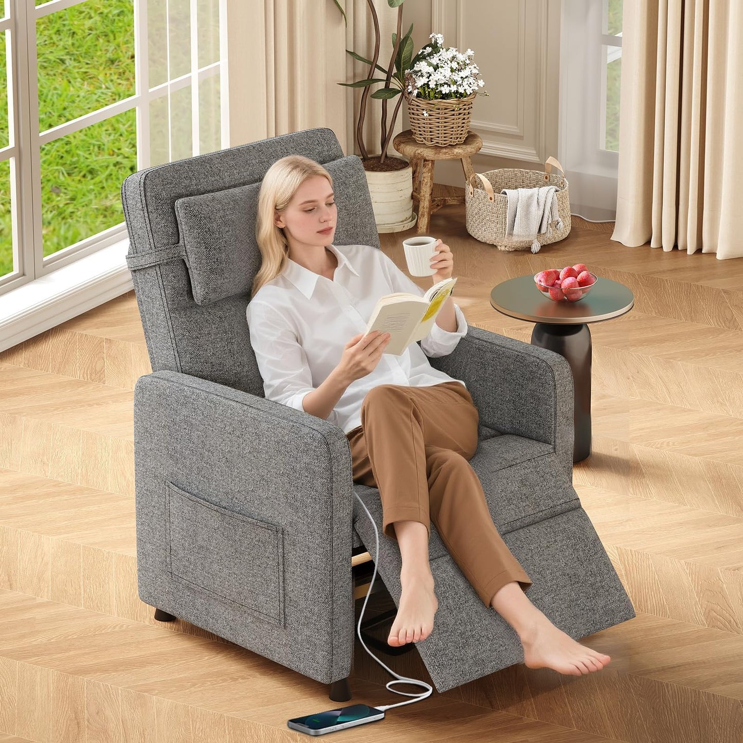 GarveeHome Electric Recliner Chair Adjustable Power Recliner for Living Room Bedroom with Lumbar Support & Side Pockets & USB Port