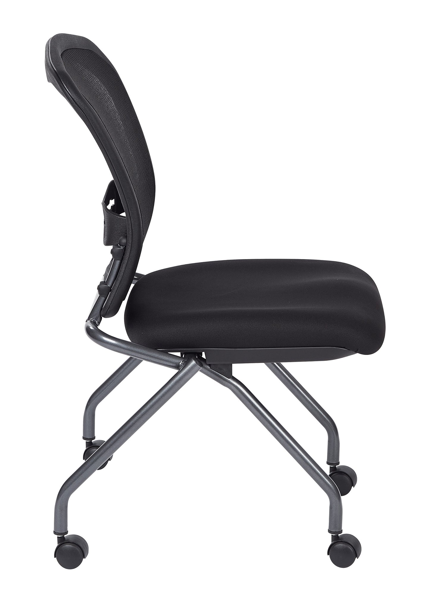 Office Star Deluxe Breathable ProGrid Back Armless Folding Chair 2-Pack with Rolling Casters and Titanium Finish Frame, Coal FreeFlex