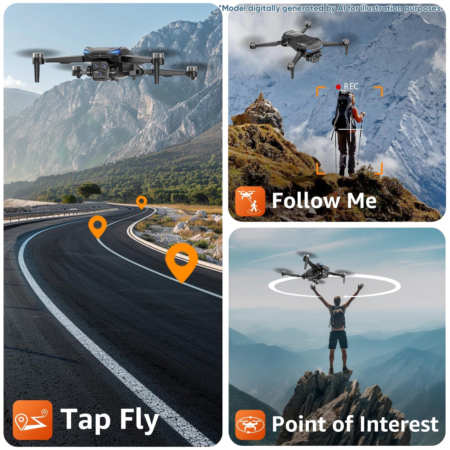 GPS Drone with Camera for Adults - 4K Drone with 4.5” FPV Screen Controller, 60 Min Flight, Brushless Motor Foldable Quadcopter, Auto Return, Follow Me, 3 Speed Modes for Beginners - Gift Under 249g