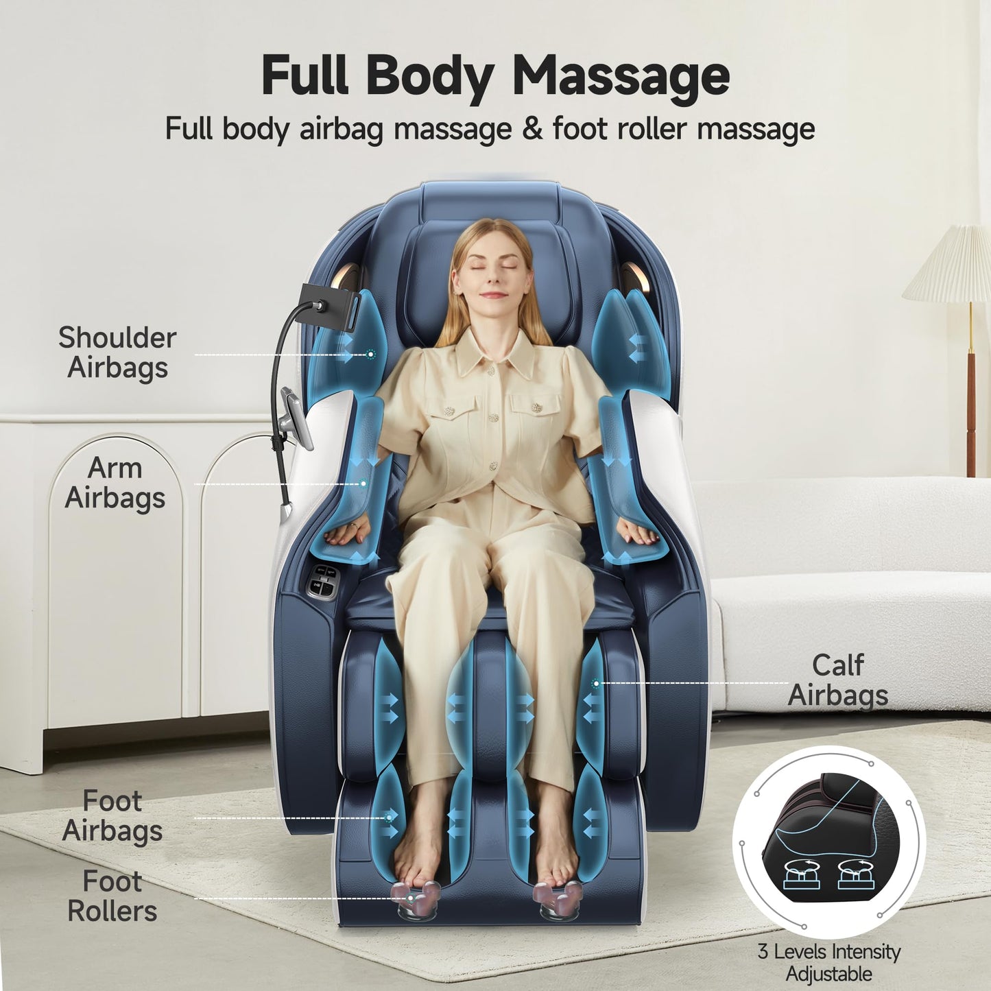 Real Relax Massage Chair Full Body with Unique Phone Controller,Heart and Blood Measurement, Zero Gravity 3D SL-Track Recliner with APP Control, Child Lock,Pause Button, Back Pad, Favor-06, Blue