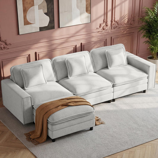 MALOL Modular Sectional Sofa 107", Comfy Cloud Couch with Ottoman, Deep 4-Seat L Shaped Modular Sofa, Couches with Throw Pillows for Living Room, Beige