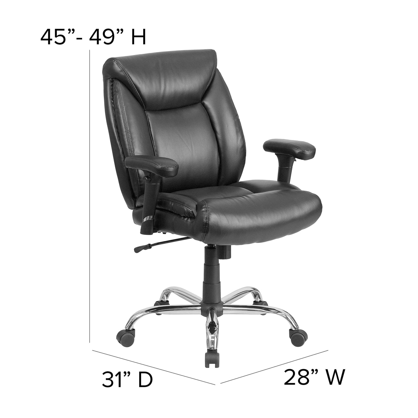 Flash Furniture Hercules Series LeatherSoft Swivel Office Chair with Loop Arms, Ergonomic High-Back Executive Chair with Padded Seat and Arms, Black