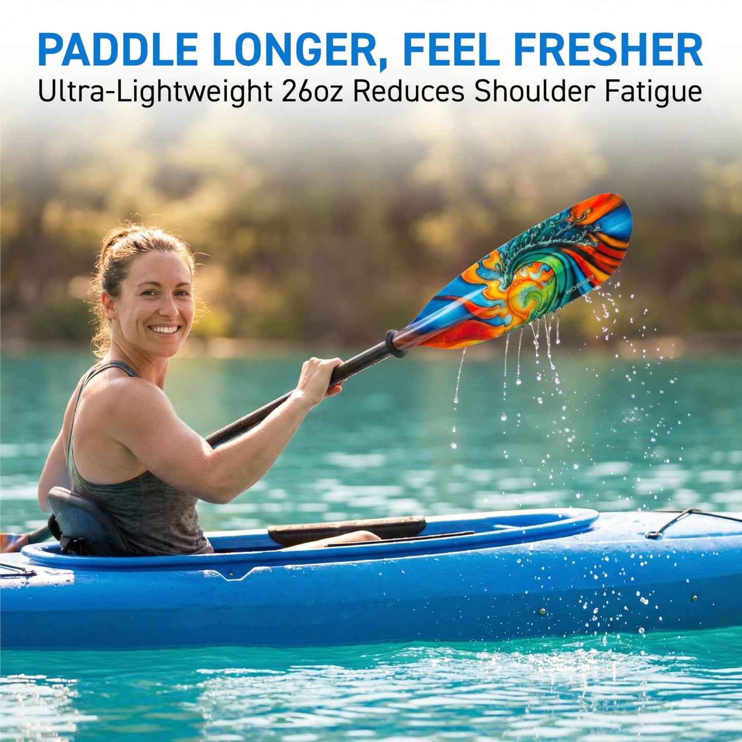 Hornet Watersports Waves Fiberglass Kayak Paddle for Adults- Ideal for Touring, Fishing and Boating- 90.5 inches / 230CM Adjustable with Carbon Fiber Shaft- Kayak Oars Kayaking Equipment