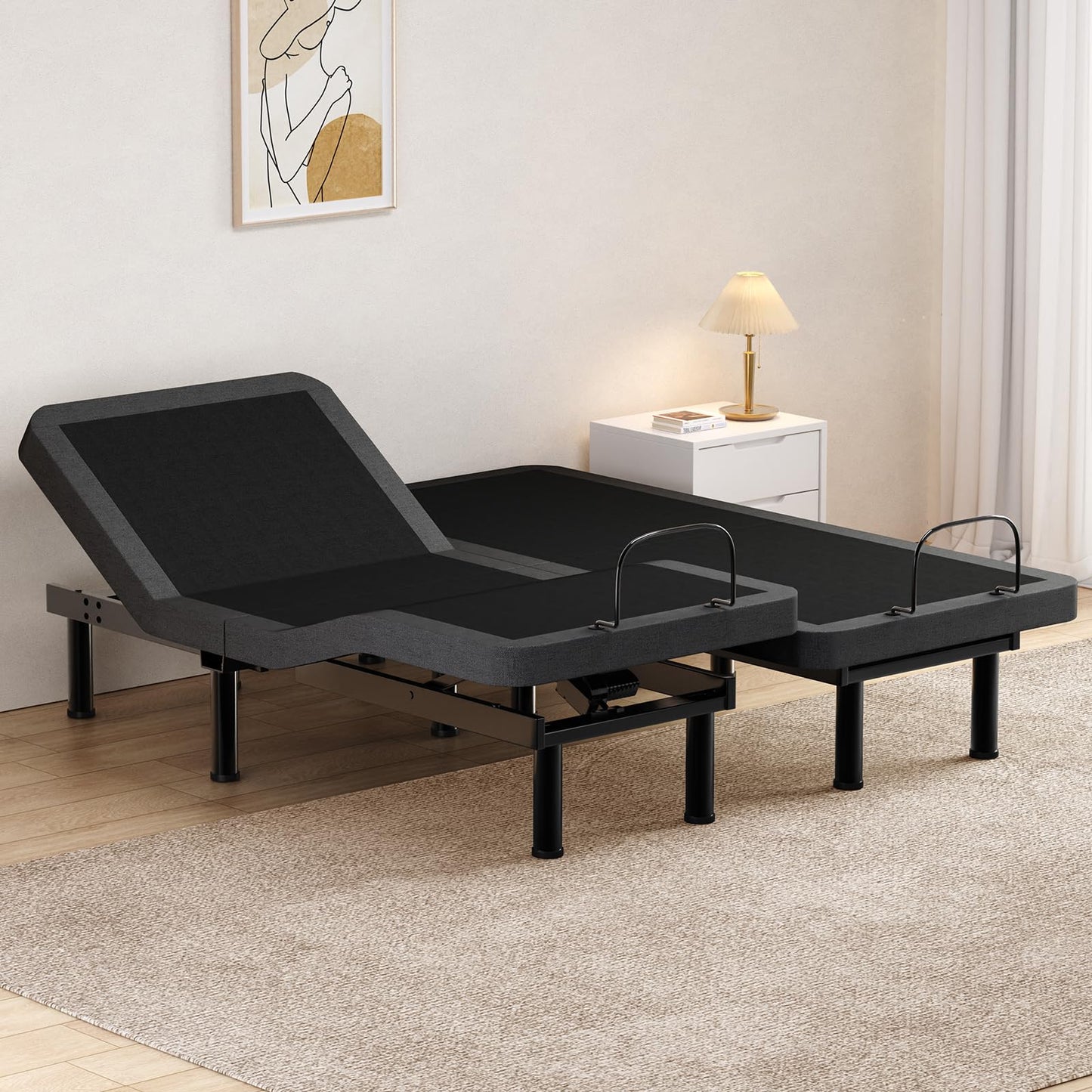 Vipbear Split King Adjustable Bed Frame, 12 Inch Grey Gel Memory Foam Medium-Firm Mattress in Box,Updated Adjustable Beds with Thickened Frame,Wireless Remote,0 Gravity/Anti-Snore