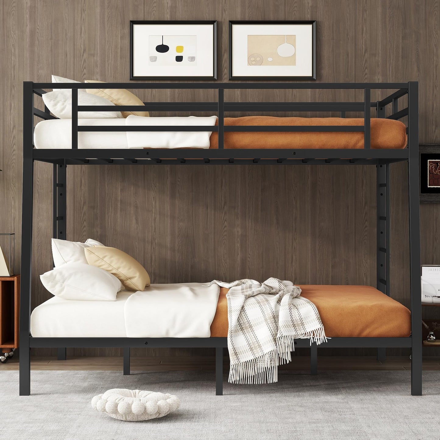 Bellemave Full XL Over Queen Bunk Bed for Adults, Full XL Over Queen Bunk Bed Frame with 2 Ladder and Full Length Guardrail, Easy Assemble, Mattress Not Included, Black