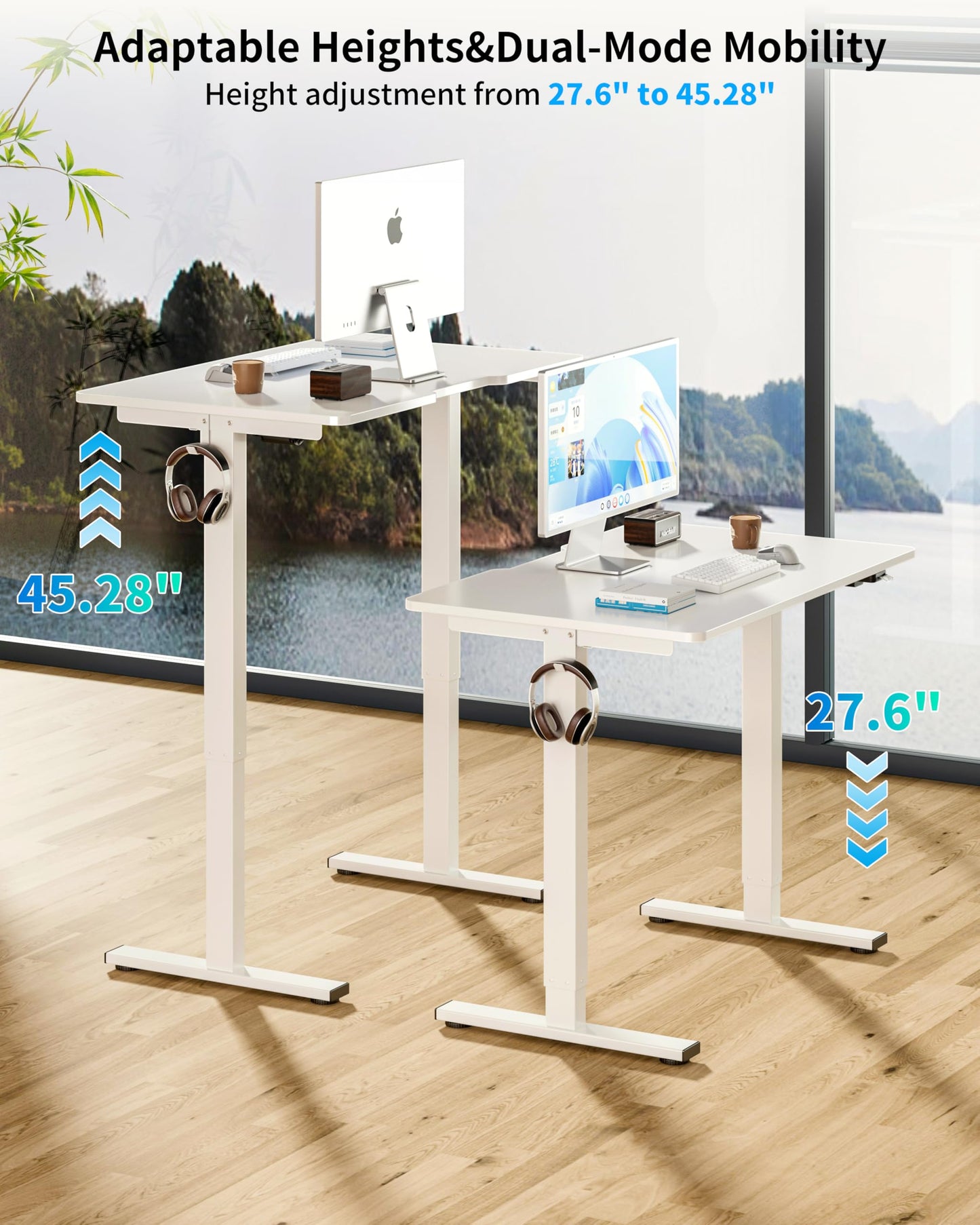 BIZUM 35.4" Small Electric Standing Desk Height Adjustable, Whole Piece Stand Up Computer Desk Work Study Writing Gaming Desks for Home Office White