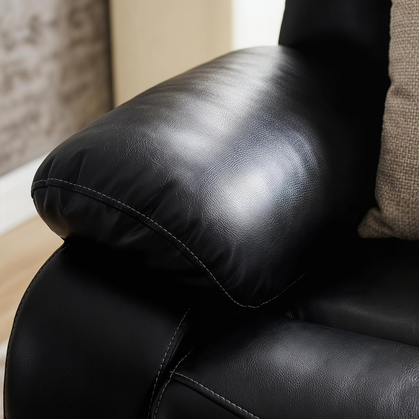 Trygoal Power Reclining Chair, Single Electric Recliner Furniture with USB Charging Port, Breathable PU Leather Recliners for Home Theater Seating, Living Room, Apartment, Black