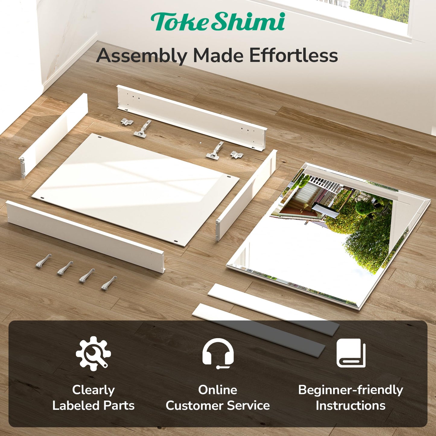 TokeShimi 30 x 26 Medicine Cabinet, Assembly Required, Recessed Medicine Cabinet with Tempered Beveled Mirror, DTC Hinge, Frameless Bathroom Mirror with Storage, Recessed/Surface-Mounted